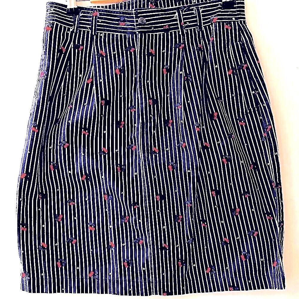 Vintage • Striped Cherry Print Skirt